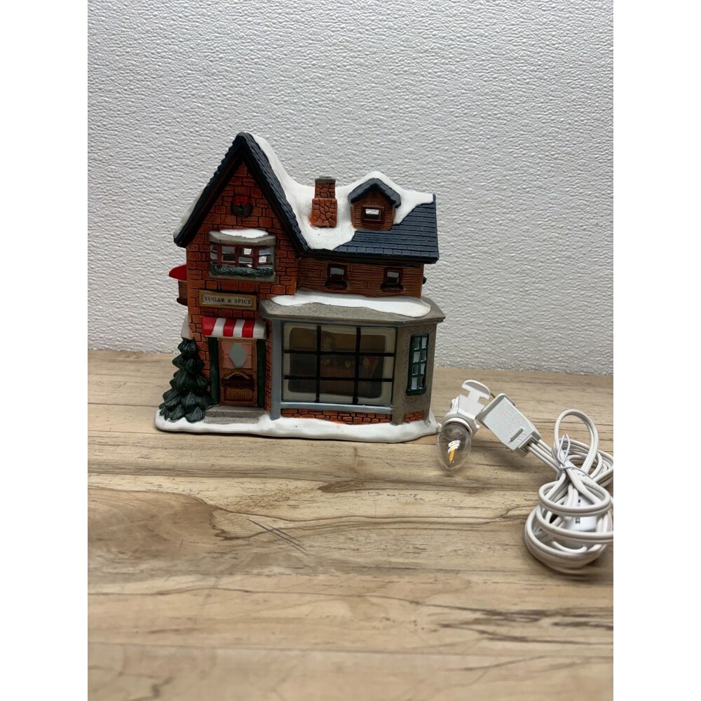 Vtg 1999 Christmas Vilage Hand Painted Porcelain Lighted Building Sugar & Spice